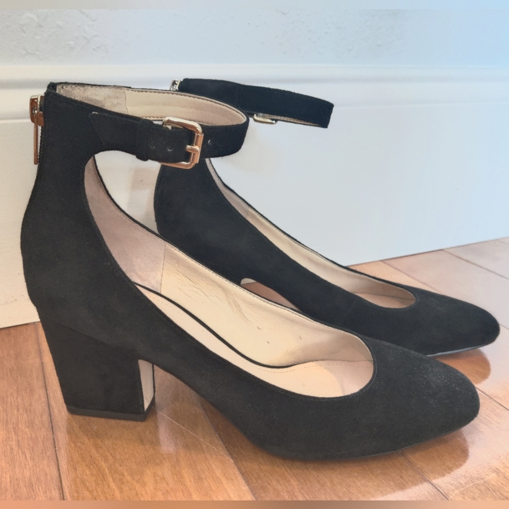 Marc Fisher Black Suede Block Heel Pumps